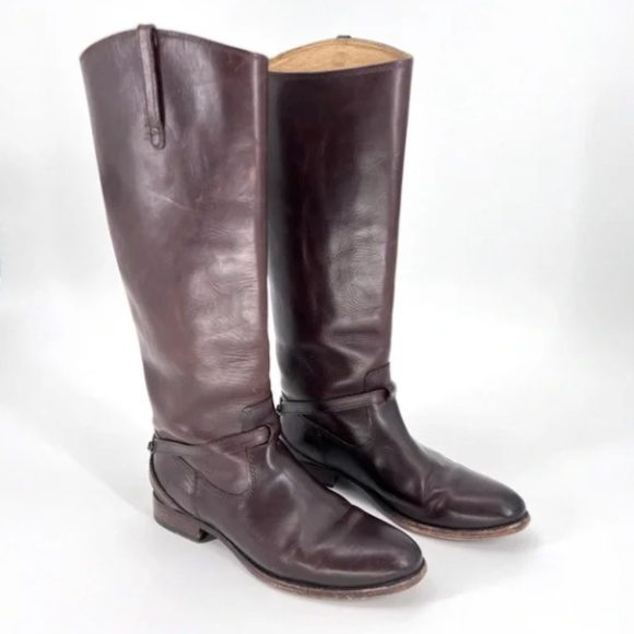 Frye Shoes - FRYE WOMENS LINDSEY PLATE TALL CHOCOLATE BROWN LEATHER RIDING BOOTS SIZE 8.5